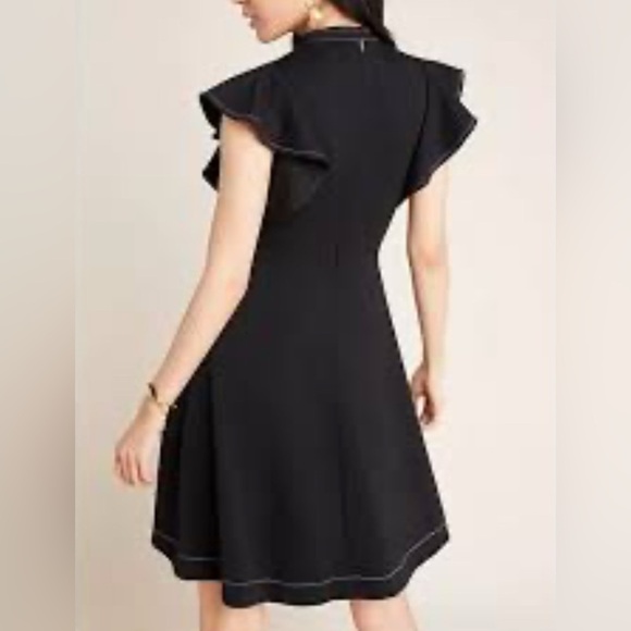 ANTHROPOLOGIE Maeve Deena Mini Dress Flutter Sleeve High Neck Black Size M - Picture 2 of 12